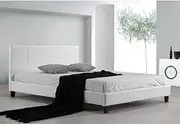 Double PU Leather Bed Frame and Headboard - 190cm x 140cm White