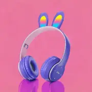 Rainbow LED Bunn Ear Bluetooth Headphones - Wireless & Hands-Free Calling - Blue