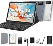 Tablet10 inch 2025 Latest Android14 tablet 4G Cellular tablets with 2 Sim Slot 128GB ROM+14GB RAM+1TB Expand Octa-Core 5G WiFi Tablet 13MP+8MP 7000mAh BT5.0 GPS tablet with keyboard mouse pen Grey