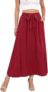 [Askyes] Womens Maxi Skirt Summer Trendy Tie Knot Elastic High Waisted Boho Casual Beach Flowy Swing Long Skirts with Pockets