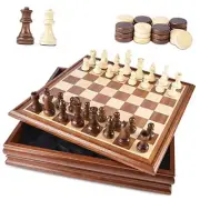 Chess and Checkers Board Game Sets for Adults Wooden Deluxe 15 inch Wood