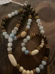 Amazonite And Wood Necklace And Bracelet Set