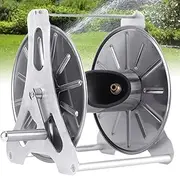 50M Stainless Steel Garden Hose Reel, 2-in-1 Capacity Water Hose Reel Kit with 360° Rotatable Handle/Quck Installation Accessories，for Wall Mounted/Freestanding Home Garden Lawn