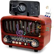 Retro Radio with Bluetooth, AM/FM/SW Retro Radio with Bluetooth 5.0, Nostalgia Radio Small with 1800 mAh Battery, Supports USB/TF/AUX, Function, Kitchen Radio with Large 5 W Speaker (Red)