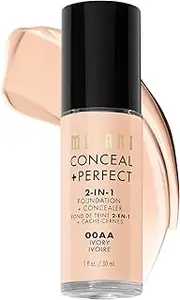 Milani Conceal + Perfect 2-in-1 Foundation + Concealer for a Flawless Complexion, Under Eye Corrector, Cover Redness and Imperfections, Waterproof and Sweatproof - Ivory
