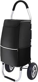 Grocery Cart on Wheels, Lightweight Shopping Trolley, Foldable Shopping Cart with 46L Detachable Waterproof Shopping Bag for Camping and Beach (2 Wheels,Black)