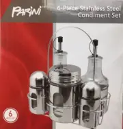 NIB Parini 6 Piece Stainless Steel Condiment Set In Display Rack