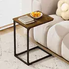 C-Shaped End Table, Sofa Side Table with Metal Frame, Small TV Tray for Living R
