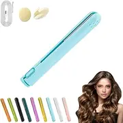 Ceramic Mini Hair Curler for Short Hair,Mini Curling Iron for Short Hair,2 In 1mini Dual Voltage Curling Wand Flat Iron Hair Straightener Cordless,Portable Mini Dual Purpose Curling Iron (Blue)
