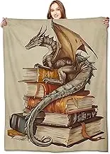 VODRM Dragon and Book Blanket Mystical Fantasy Throw Blankets with Ancient Books and Majestic Animal,Birthday Gifts for Kids Women,Lightweight Soft Fleece,for Sofa Couch Bed Room Decor 60x80in