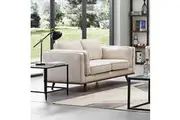 2 Seater Sofa Beige Fabric Modern Lounge Set for Living Room Couch with Wooden Frame