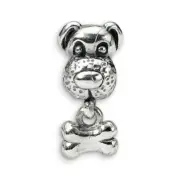 Dog & Bone Kids Bead .925 Sterling Silver Antique Finish Reflection Beads