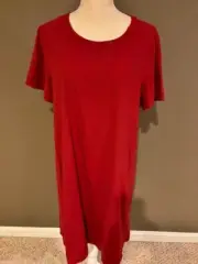 EILEEN FISHER NWT Serrano Red Silk Noil Round Neck Shift Mini Dress Pockets Med