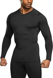 [TSLA] Men's Thermal V-Neck Long Sleeve Compression Shirts, Athletic Base Layer Top, Winter Gear Running T-Shirt