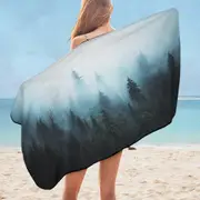 Foggy Pine Forest Microfiber Beach Towel