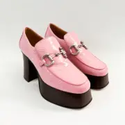 Gucci Horsebit Croc Embossed Leather Platform Pink Loafers Size EUR 38.5 US 8.5