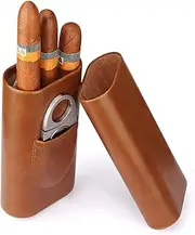 Cigar Case Travel 3 Holder Elegant Leather Cigar Case with Cedar Wood Lined Cutter Included