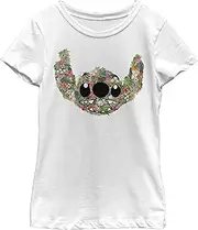 [Disney] Little, Big Lilo & Stitch Stitch Floral Girls Short Sleeve Tee Shirt
