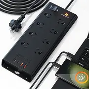 65W Powerboard USB C - Surge Protected Power Board with 8-Outlets, USB-C Power Strip Surge Protector, 65W/45W/35W/30W/25W/20W PPS Mountable Powerboard with Overload Switch for Home & Office