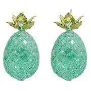 2x LVD Glass Pineapple Ornament Hanging Christmas Decor 7x11cm Vintage Green