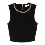 [Elisabetta Franchi] Elisabetta Franchi Chain-embellished Diamond-pattern Crop Top 42 IT BLACK