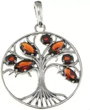 Tree of Life Clear Garnet Gemstone 925 Silver Handmade Pendant + Silver Necklace