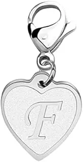 [Generic] Initial Letter A-Z Alphabet Heart Charm for Bracelet Necklace Keychain Initial Stainless steel Clasp Clip on Charm