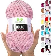 MeriWoolArt Chenille Yarn for Knitting and Crocheting Powder Pink - 100 g and 120 m Velvet Wool - 100% Fluffy Polyester Knitting Yarn for Amigurumi Cushions Blankets Soft Clothing Gifts