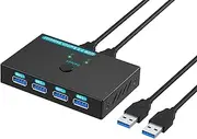SGEYR USB 3.0 Switch for 2 Computers Sharing 4 Devices - Metal KVM Switch for Printer, Keyboard, Scanner PCs With One-Button Swapping and 2 Pack Cables