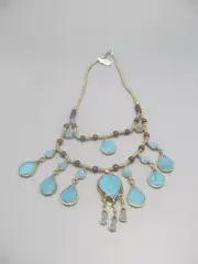 Vintage Statement Necklace Turquoise Color Tear Drop Beads Necklace