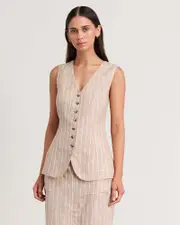 [Jag] Jag Women's Kayla Stripe Linen Vest In White/natural Size 12 12 White
