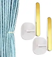 Curtain Holdbacks Self Adhesive Hooks Holder - 2 Pieces L-Shaped Wall Curtain Hooks Gold Tieback Hooks for Living Room, Bedroom Curtain Decoration (White)