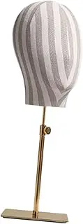 TENOL Mannequin Head Stand Manikin Head Display Stand Hat Holder Sturdy with Base Adjustable Height Model Holder for Headband Hats, Stripe Gold