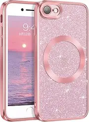 GaoBao for iPhone SE Case 2022/iPhone SE Case 2020/iPhone 8 Case/iPhone 7 Case, Luxury Sparkle Magnetic Phone Cover for iPhone 7/8/SE 2nd Gen/SE 3rd Gen 4.7'' [Compatible with MagSafe], Pink Glitter