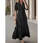 Women's Maxi Dress Shirt Dress Casual Dress A Line Dress Stylish Casual Vacation Daily Regular Fit Plain Long Sleeve Shirt Collar Black Summer Spring