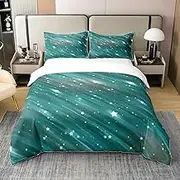 100% Nature Cotton Watercolor Green Galaxy Duvet Cover Queen Size,Retro Dreamy Starry Sky Stars Comforter Cover for Teens Youth,Abstract Geometry Swirl All Season Super Soft Bedding (Not Comforter)