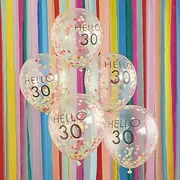 Ginger Ray Mix It Up Brights Hello 30 Milestone Birthday Latex Balloons, 30 cm Size (Pack of 5)