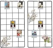 uxcell 2Pcs Wire Wall Grid Panel, 16" x 8" Metal Photo Display Grid with Hook, Black