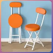 Tall Folding Stool Chair, 30in Adult Folding Seat Collapsible Bar Stool with Backrest, Portable Dining Stool for Breakfast Bar Living Room Dorm(Orange)