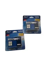 P-touch TZe Tape 1/2”-Black Print on Clear Tape-2 value Packs (4 tapes total)