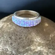 Pink Opal Navajo Sterling Silver Band Inlay Ring Size 6 18783