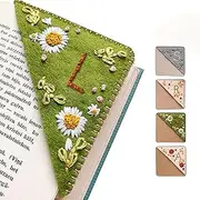 Artdelta Personalized Hand Embroidered Corner Bookmark, 26 Letters Hand Stitched Felt Corner Letter Bookmark, Cute Flower Embroidery Bookmarks for Book Reading Lovers Meaningful Gift (L, Summer)