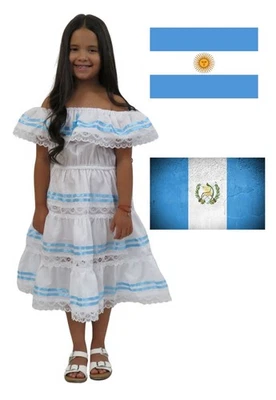 Argentinian, Guatemalan Nicaraguan Light Blue Ribbons Girls Dress