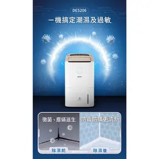 【PHILIPS 飛利浦】 13公升智能抗敏空氣清淨除濕機 適用15坪(熱銷機種) DE5206