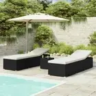 3 Piece Garden Sun Loungers with Tea Table Poly Rattan Black vidaXL