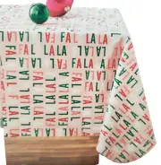 Printed Peva Tablecloth,60"x84"Oblong (6-8 people) CHRISTMAS,FALALALA ON PINK,WS