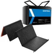 Gentrax 12V 100Ah Lithium Battery + VoltX 12V 100W Folding Mat Solar Panel