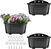 ORIMERC 9.8 inch 3 Pack Wall Hanging Planters Pots for Indoor Plants Wall Plants Holder with Drainage Hole Balcony Planters Railing Hanging Pot Fence Vertical Living Mount Outdoor with Hooks/Screws