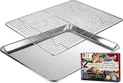 KITCHENATICS Professional Grade Stainless Steel Cooling & Roasting Wire Rack Fits Half Sheet Baking Pan for Cookies, Cakes & More - Heavy Duty Rust-Proof 10.6" x 15.6" Jelly Roll Pan & Rack Set