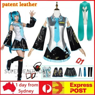 Women Girls Anime Hatsune Miku Vocaloid Costume Uniform Dress Wig Cosplay Party